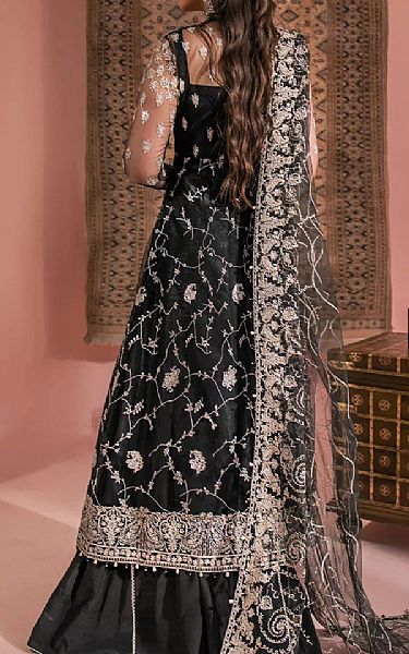 Aik Black Net Suit | Pakistani Embroidered Chiffon Dresses- Image 2