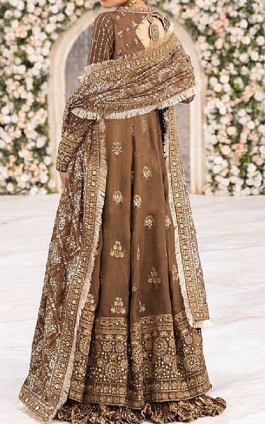 Aik Brown Silk Suit | Pakistani Embroidered Chiffon Dresses USA- Image 2