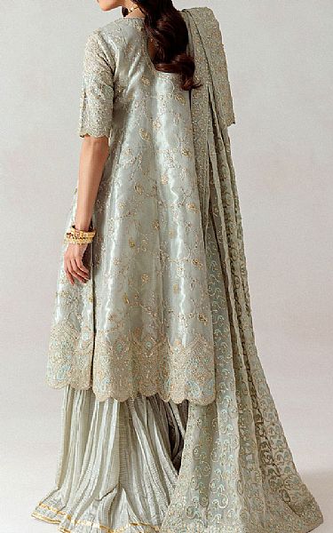 Aik Silver/Grey Tissue Suit | Pakistani Embroidered Chiffon Dresses USA- Image 2