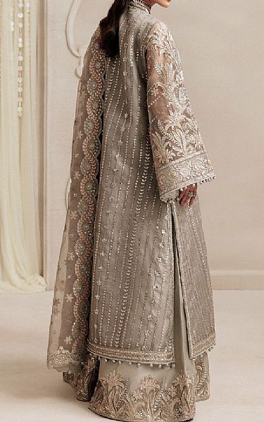 Aik Grey/Silver Organza Suit | Pakistani Embroidered Chiffon Dresses USA- Image 2