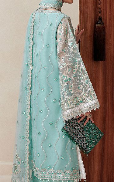 Aik Turquoise Organza Suit | Pakistani Embroidered Chiffon Dresses USA- Image 2