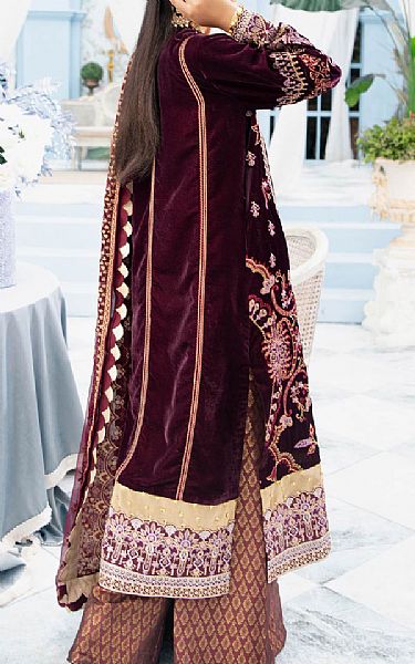 Aik Egg Plant Velvet Suit | Pakistani Dresses in USA- Image 2