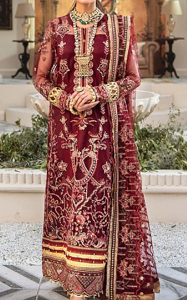 Aik Maroon Net Suit | Pakistani Dresses in USA- Image 1