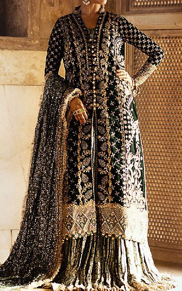 Aik Green Velvet Suit | Pakistani Winter Dresses in USA- Image 1