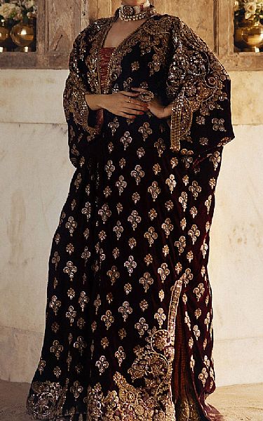 Aik Maroon Velvet Suit (2 pcs) | Pakistani Winter Dresses in USA- Image 1