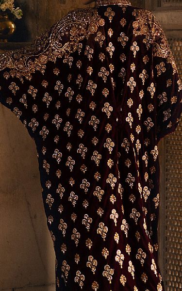 Aik Maroon Velvet Suit (2 pcs) | Pakistani Winter Dresses in USA- Image 2