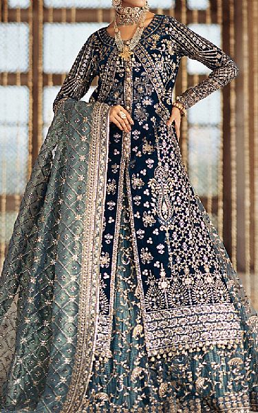 Aik Blue Velvet Suit | Pakistani Winter Dresses in USA- Image 1