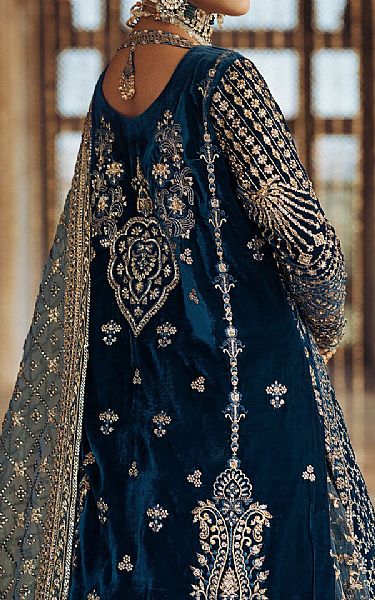 Aik Blue Velvet Suit | Pakistani Winter Dresses in USA- Image 2