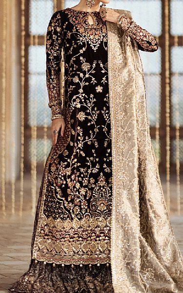 Aik Dark Brown Velvet Suit | Pakistani Winter Dresses in USA- Image 1
