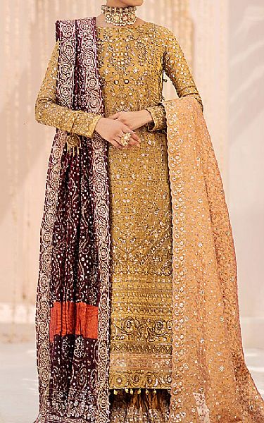 Aik Golden Zari Suit | Pakistani Embroidered Chiffon Dresses USA- Image 1