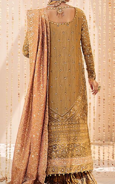 Aik Golden Zari Suit | Pakistani Embroidered Chiffon Dresses USA- Image 2