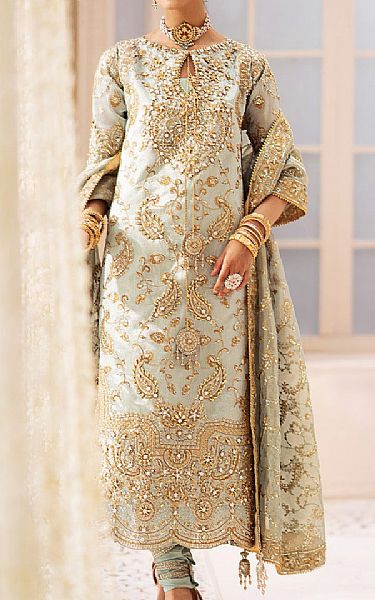 Aik Green Mist Tissue Suit | Pakistani Embroidered Chiffon Dresses USA- Image 1