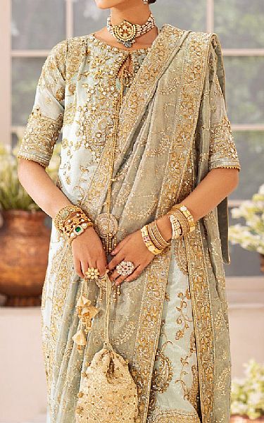 Aik Green Mist Tissue Suit | Pakistani Embroidered Chiffon Dresses USA- Image 3