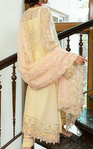 Aik Cream Organza Suit | Pakistani Embroidered Chiffon Dresses- Image 2