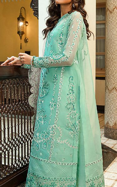 Aik Aqua Organza Suit | Pakistani Embroidered Chiffon Dresses- Image 2