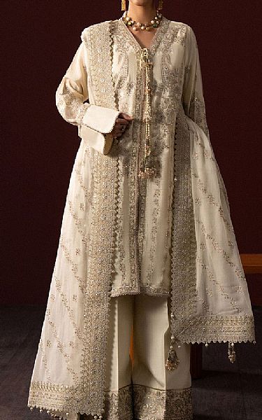 Aik Off-white Silk Suit | Pakistani Embroidered Chiffon Dresses USA- Image 1