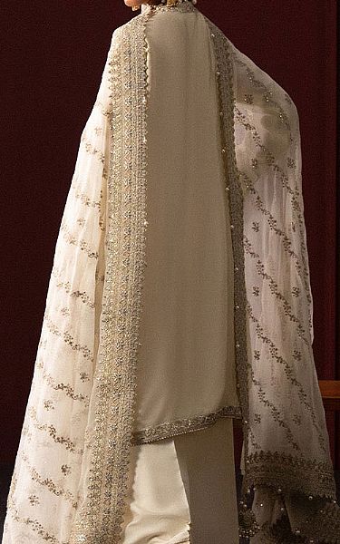 Aik Off-white Silk Suit | Pakistani Embroidered Chiffon Dresses USA- Image 2