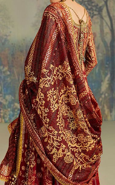Aik Red Organza Suit | Pakistani Embroidered Chiffon Dresses USA- Image 2