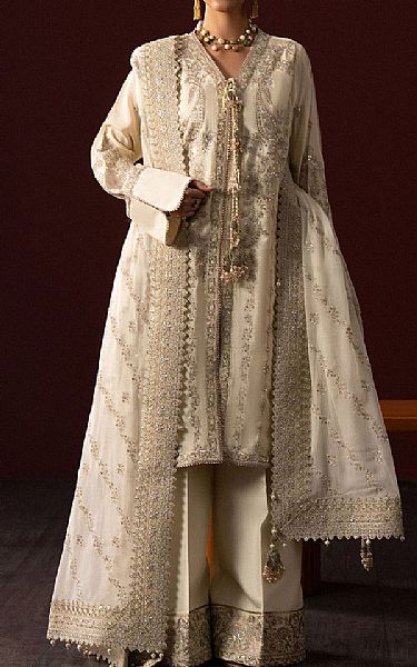 Aik White Silk Suit | Pakistani Embroidered Chiffon Dresses USA- Image 1