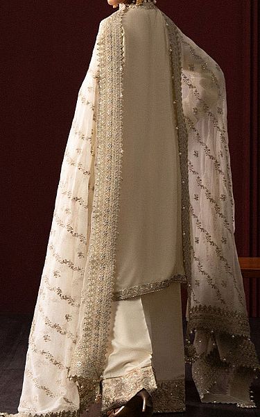 Aik White Silk Suit | Pakistani Embroidered Chiffon Dresses USA- Image 2