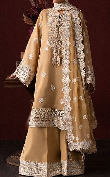 Aik Sand Gold Silk Suit | Pakistani Embroidered Chiffon Dresses USA- Image 1