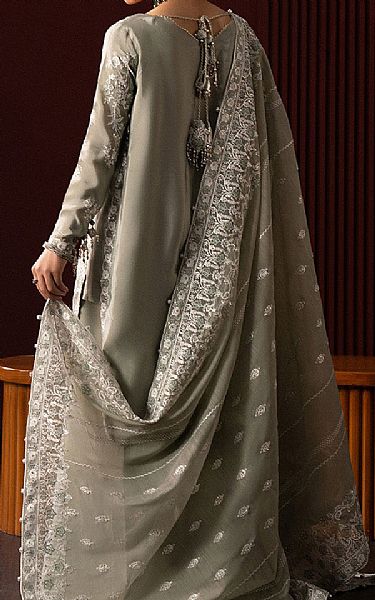 Aik Slate Grey Silk Suit | Pakistani Embroidered Chiffon Dresses USA- Image 2