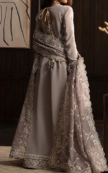 Aik Grey Silk Suit | Pakistani Embroidered Chiffon Dresses USA- Image 2