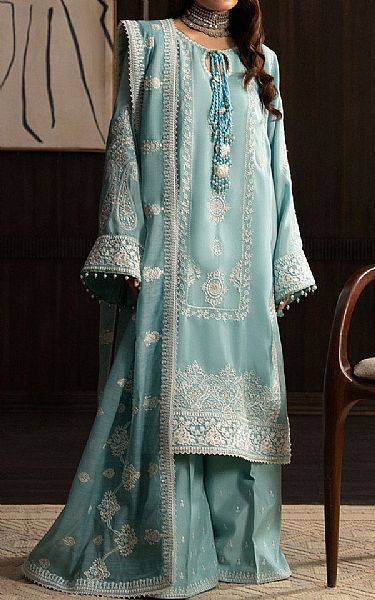 Aik Aqua Silk Suit | Pakistani Embroidered Chiffon Dresses USA- Image 1