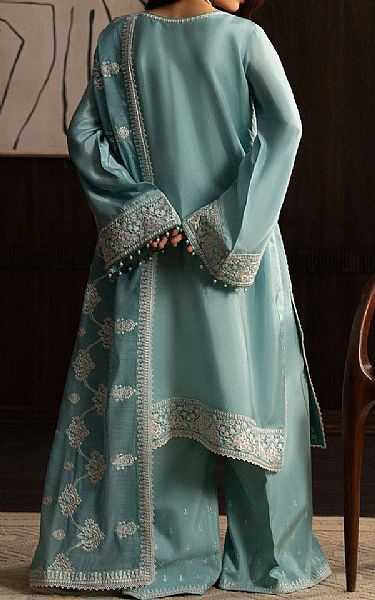 Aik Aqua Silk Suit | Pakistani Embroidered Chiffon Dresses USA- Image 2