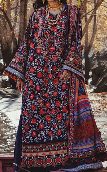 Aik Navy Blue Lawn Suit | Pakistani Lawn Dress in USA- Image 1
