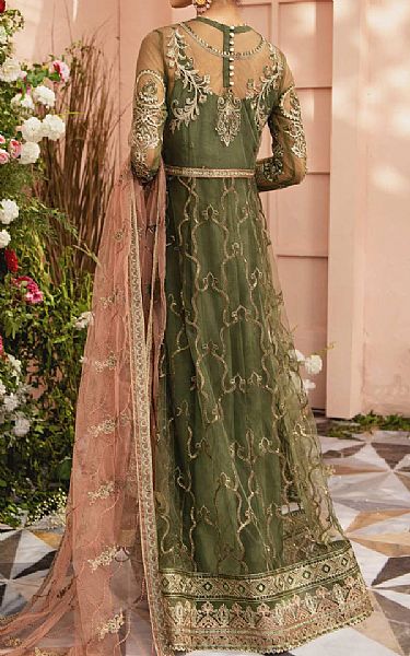 Aik Olive Green Organza Suit | Pakistani Dresses in USA- Image 2