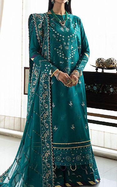 Aik Teal Lawn Suit | Pakistani Lawn Dress in USA- Image 1