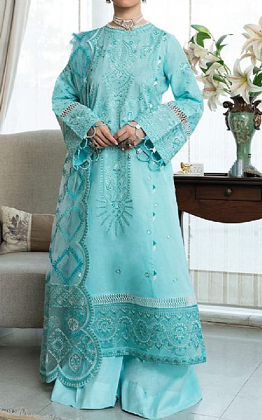 Aik Light Turquoise Lawn Suit | Pakistani Lawn Dress in USA- Image 1