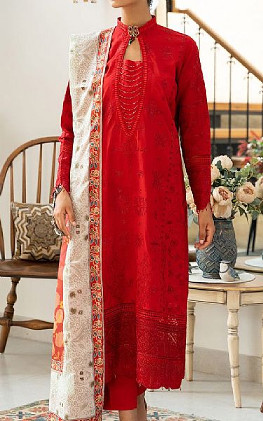 Aik Red Lawn Suit | Pakistani Lawn Dress in USA- Image 1