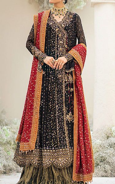 Aik Black Chiffon Suit | Pakistani Embroidered Chiffon Dresses- Image 1