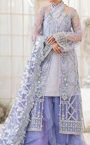 Aik Lilac Net Suit | Pakistani Embroidered Chiffon Dresses- Image 1