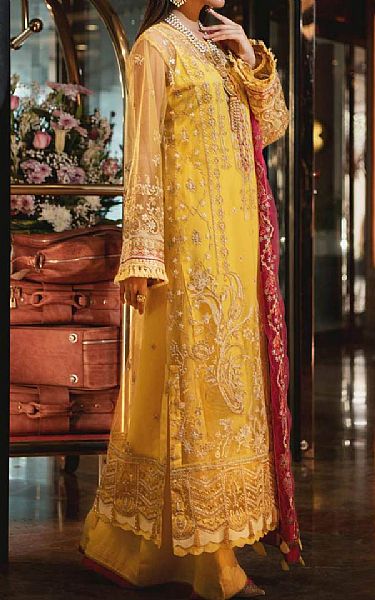 Aik Yellow Net Suit | Pakistani Dresses in USA- Image 2