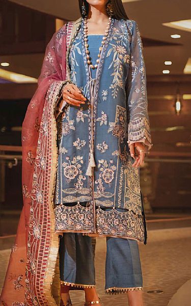 Aik Cornflower Blue Organza Suit | Pakistani Dresses in USA- Image 1