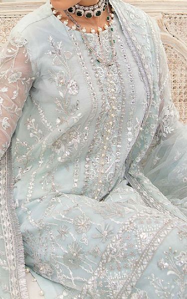Aik Sky Blue Organza Suit | Pakistani Embroidered Chiffon Dresses USA- Image 2
