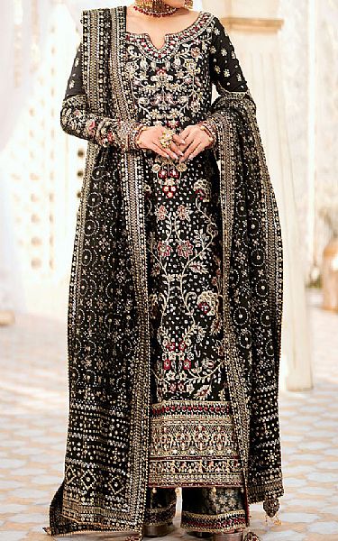 Aik Black Organza Suit | Pakistani Embroidered Chiffon Dresses USA- Image 1