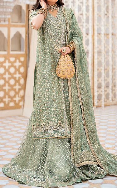 Aik Mint Green Organza Suit | Pakistani Embroidered Chiffon Dresses USA- Image 1
