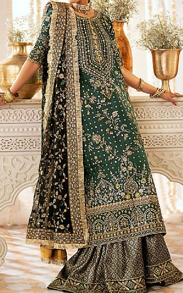 Aik Green Silk Suit | Pakistani Embroidered Chiffon Dresses USA- Image 1