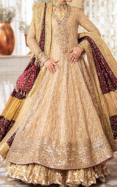 Aik Fawn Chiffon Suit | Pakistani Embroidered Chiffon Dresses USA- Image 1