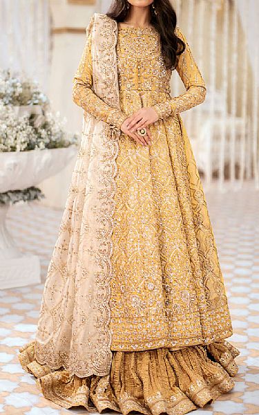 Aik Golden Tissue Suit | Pakistani Embroidered Chiffon Dresses USA- Image 1