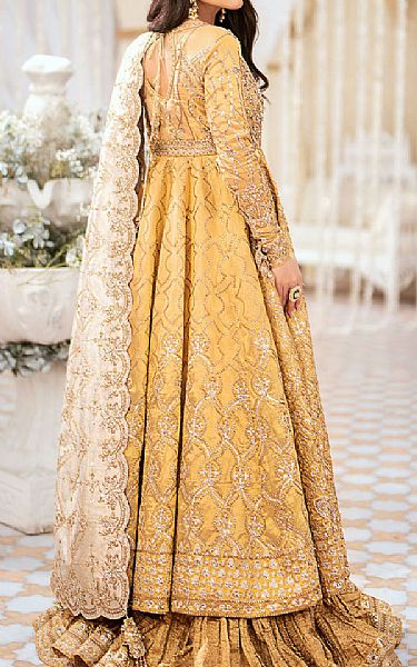 Aik Golden Tissue Suit | Pakistani Embroidered Chiffon Dresses USA- Image 2
