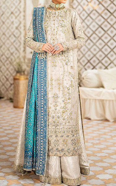 Aik Off-white Net Suit | Pakistani Embroidered Chiffon Dresses USA- Image 1