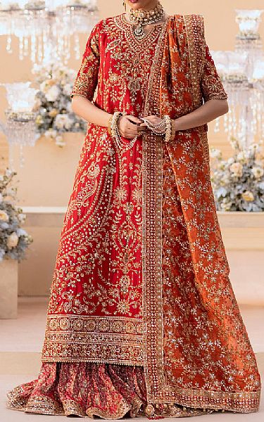 Aik Red Silk Suit | Pakistani Embroidered Chiffon Dresses USA- Image 1