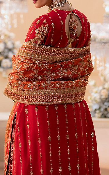 Aik Red Silk Suit | Pakistani Embroidered Chiffon Dresses USA- Image 2