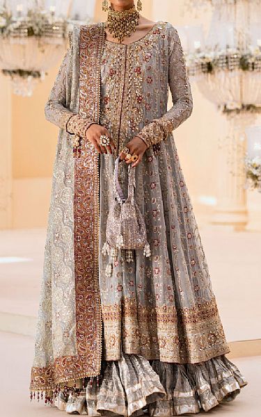 Aik Grey Chiffon Suit | Pakistani Embroidered Chiffon Dresses USA- Image 1