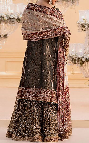 Aik Charcoal Grey Organza Suit | Pakistani Embroidered Chiffon Dresses USA- Image 2